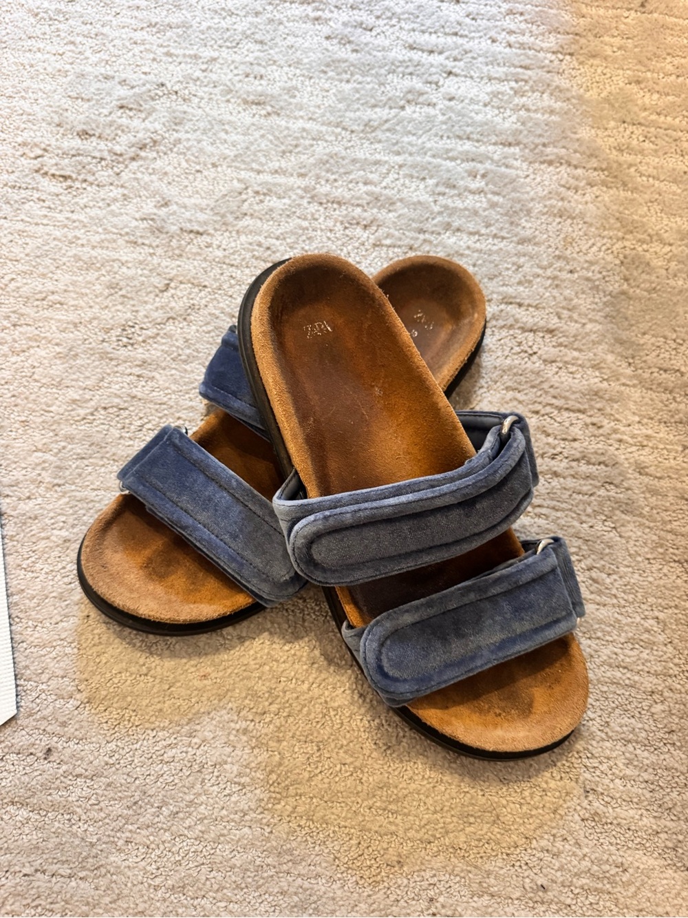 Zara Velvet Blue Double-Strap Slide Sandals